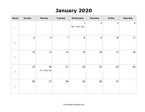 January 2020 Calendar Holidays Calendar Template Printable