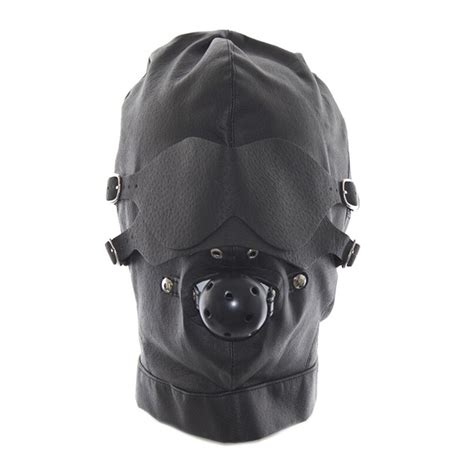 Head Bondage Restraint Hood Mask With Mouth Ball Gag Fetish Pu Leather