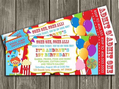 Birthdays only come once a year, so this is your chance to make the occasion special! Carnival Ticket Invitation - FREE thank you card included ...