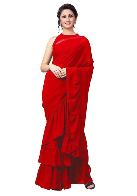 Red Plain Silk Saree With Blouse Vardan Ethnic 3008127