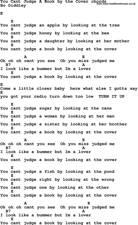 Song Lyrics With Guitar Chords For You Can T Judge A Book By The Cover