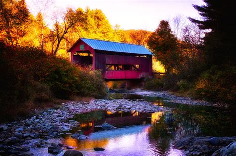 New England Fall Foliage Above Upper Cox Covered Bridge Photograph By