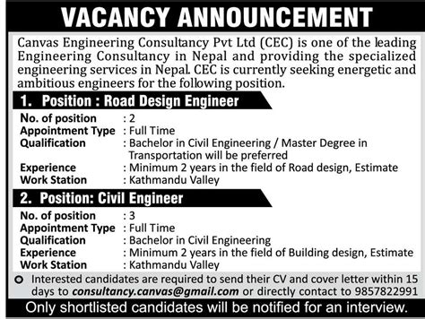 Civil Engineer Job Vacancy In Nepal Canvas Engineering Consultancy