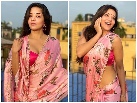 Monalisa Looks Ravishing In A Floral Satin Saree Bhojpuri Movie News