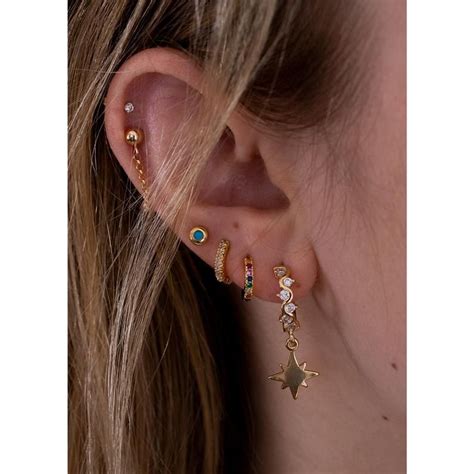Mini Ear Huggie Cartilage Hoops Gold Cz Ear Huggies Gold Etsy Ruby