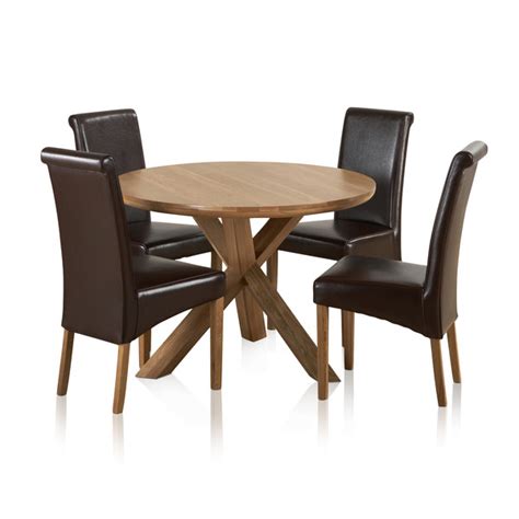 Trinity Natural Solid Oak Dining Set 3ft 7 Round Table With 4 Scroll