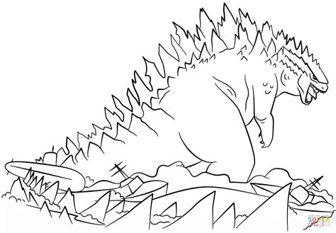 Dibujo De Godzilla Sale Del Mar Para Colorear Dibujos Para Colorear