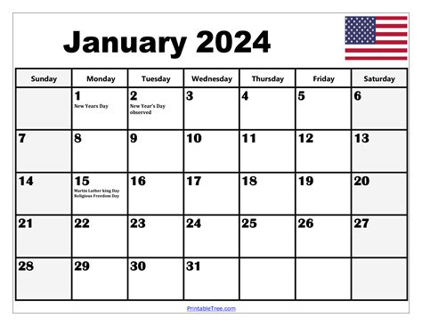 Free Printable 2024 January Calendar With Holidays Calendar Free