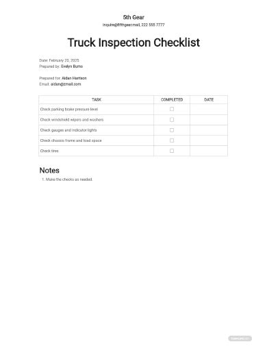 Free Truck Inspection Checklist Samples Food Fire Safety