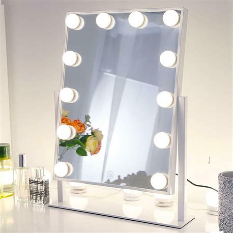 Chende 185 X 118 Glossy White Lighted Vanity Mirror With Dimmable Led Bulbs Hollywood