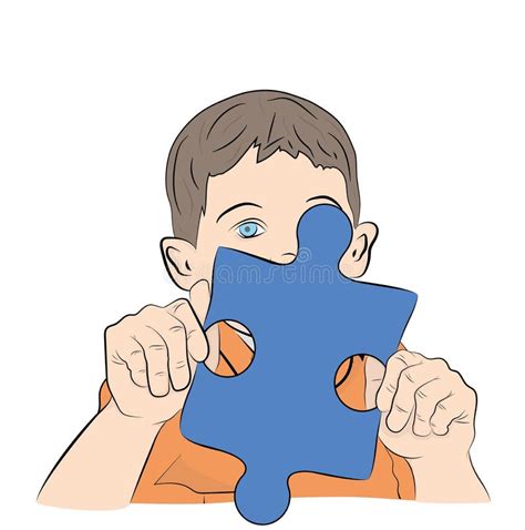 The Boy Sits On The Puzzles Symbol Of Autism Vector Illustration