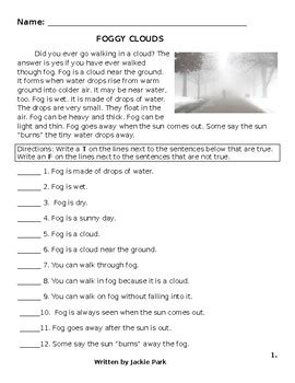 Printable high school science worksheets, study guides and vocabulary sets. Science Reading Comprehension Lesson: Fog, Clouds, Rain ...
