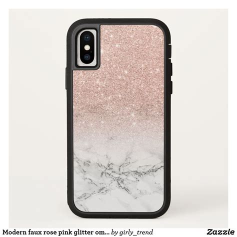 Modern Faux Rose Pink Glitter Ombre White Marble Case Mate Iphone Case