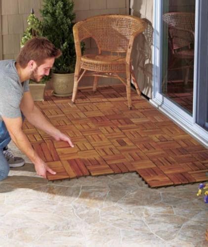 They will allow you to build a patio effortlessly even over grass. Wood Pavers Tiles Interlocking 12" x 12" Set of 10 Patio ...