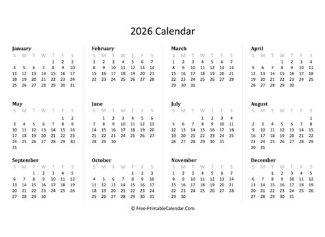 2026 Yearly Calendar