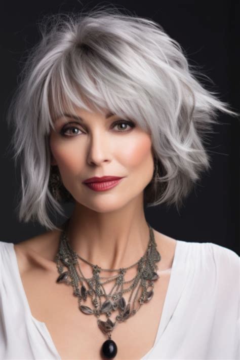 if modern chic is your aesthetic a silver hued feathered hush cut is right up your alley the