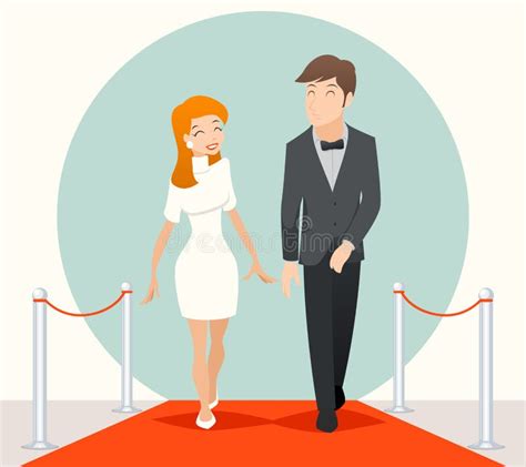 Celebrities Couple Walking On A Red Carpet Vector Illustration Stock