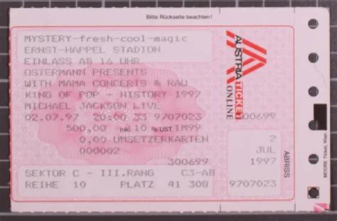 Michael Jackson Pass Ticket Original Complete History World Tour July