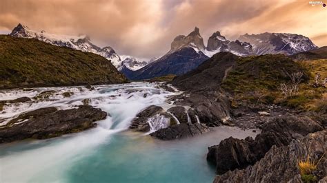 Patagonia Torres Del Paine National Park River Clouds Chile