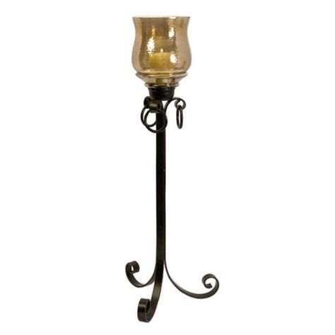 Black wrought iron floor candle holders. 34" Large Ribeiro Scrolled Wrought Iron Floor Hurricane ...