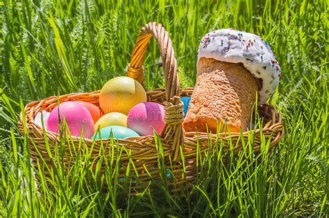 Easter Picnic On The Spring Flowered Meadow Stock Image Image Of
