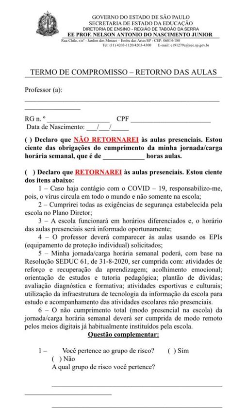 Governo De Sp Quer Que Professores Se Responsabilizem Caso Se Infectem