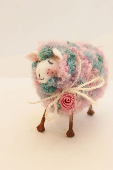 Sheep Easter Pastel Rainbow Sheep Prim Needle Felted Sheep 4263