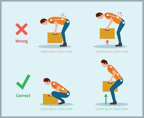Correct Posture To Lift A Heavy Object Safely Illustration Vector Art