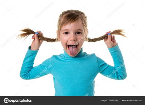 Cheerful Girl Making Funny Face Portrait Of Emotionally Kid Funny