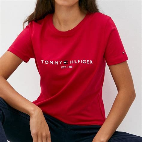 Tommy Hilfiger T Shirt Koszulka Damska Bluzka Czerwona WyprzedaŻ