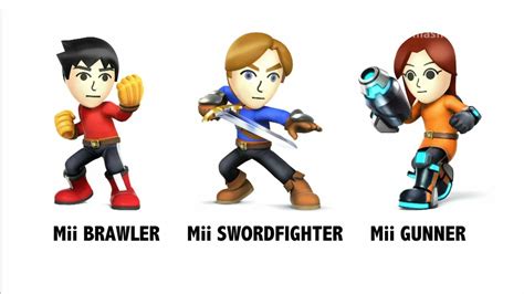 Super Smash Bros For Wii U Mii Brawler Mii Swordfighter Mii Gunner