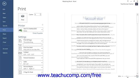Word 2013 Tutorial Previewing And Printing Documents 2013 2010