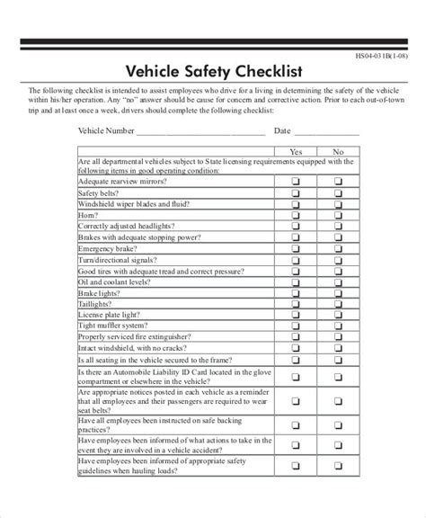 Vehicle Safety Equipment Checklist Safetydc