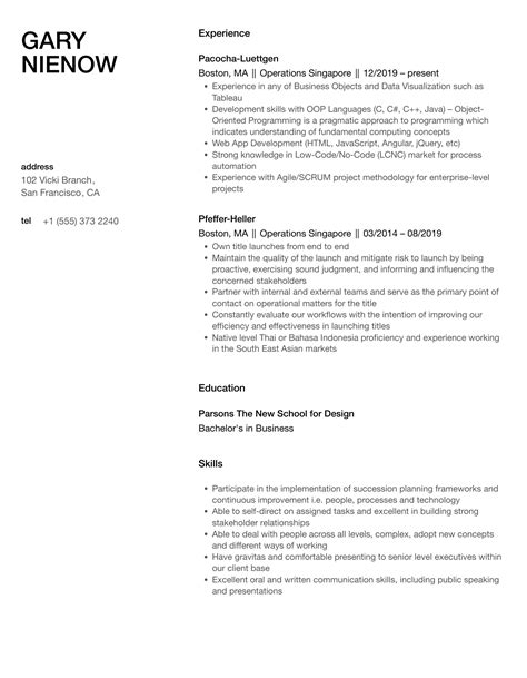 Operations Singapore Resume Samples Velvet Jobs
