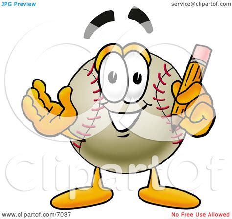 Clipart Picture Of A Baseball Mascot Cartoon Character Holding A Pencil