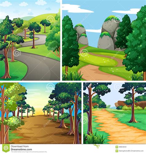 Nature Scene With Roads And Forest Stock Vector Illustration Of