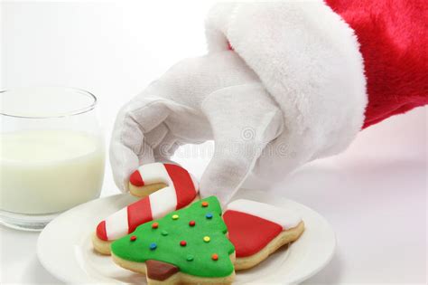Santa Claus Christmas Cookies And Milk Stock Image