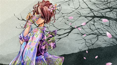 Cherry Blossoms Flowers Japanese Clothes Kimono Mizki Petals Vocaloid