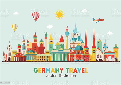 Travel Germany Famous Landmarks Skyline Vector Illustration Stock