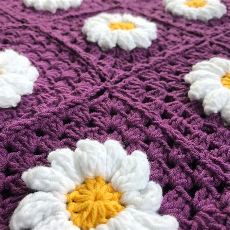 Purple D Daisy Crochet Blanket Granny Square Daisy Twin Single
