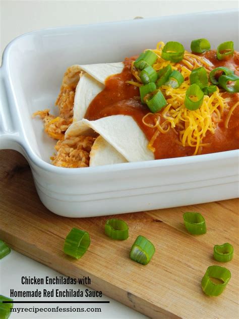 Here is the recipe for chicken enchiladas topped with this delicious red enchilada sauce! Chicken Enchiladas with Homemade Red Enchilada Sauce - My ...