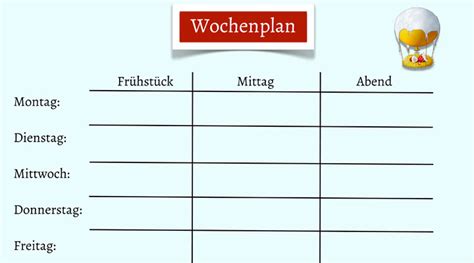 Gerade für patienten, bei denen schon einmal hoher blutdruck bei einer ärztlichen kontrolle festgestellt wurde ist es wichtig, den eine blutdrucktabelle sollte folgende angaben enthalten: Wochenplan für Familiengerichte - Nestling