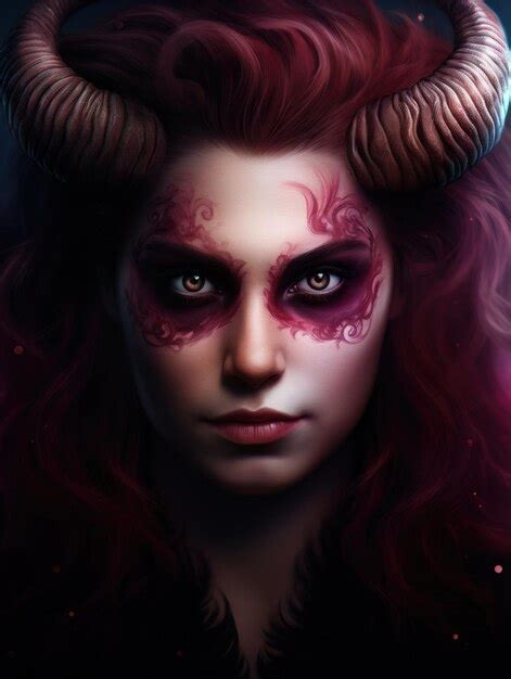 Premium Photo A Woman With Horns On Her Face