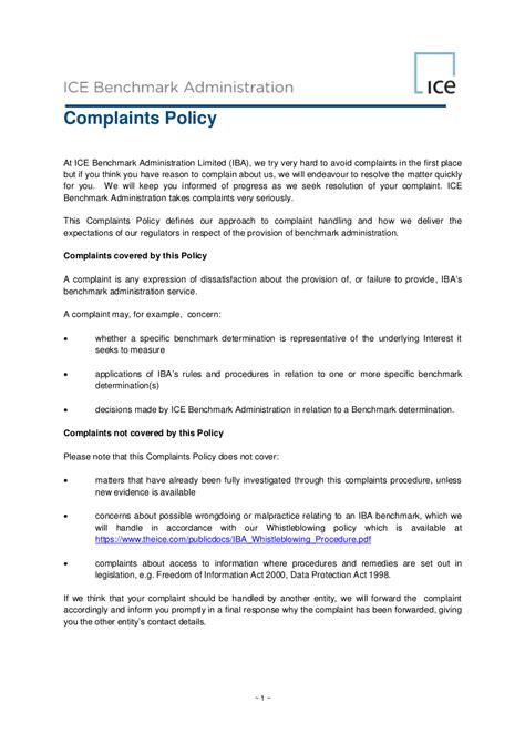 examples  complaint policy    examples