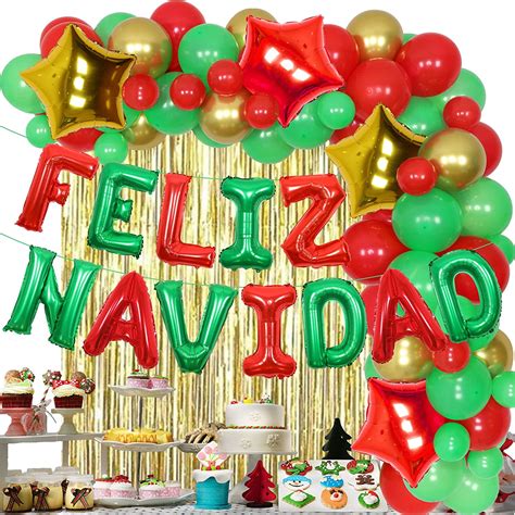 Feliz Navidad Decorations Red Green Balloon Garland Arch Kit Spanish