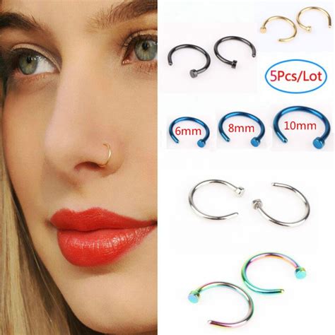 5pcslot Stainless Steel Nose Hoop Nose Rings Fake Septum Clicker Body Piercing Jewelry Hanger