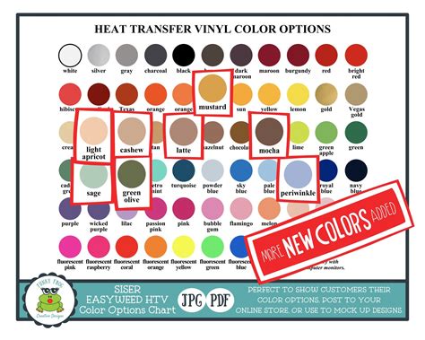 Heat Transfer Vinyl Color Options Chart Easyweed Siser Htv Etsy