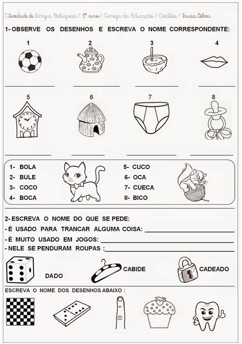 Atividade Lingua Portuguesa 1 Ano Edulearn