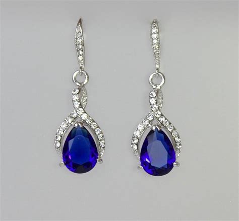 Blue Bridal Earrings Sapphire Crystal Earrings Something Blue Wedding Jewelry Blue