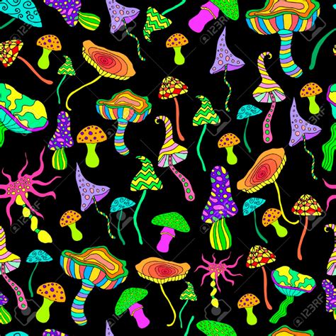 Bright Hallucinogenic Decorative Fantastic Mushrooms Rainbow Colors Each Mushroom Has Its